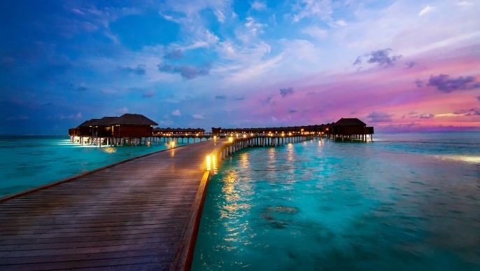 Breathtaking sunset over the horizon in the Maldives.